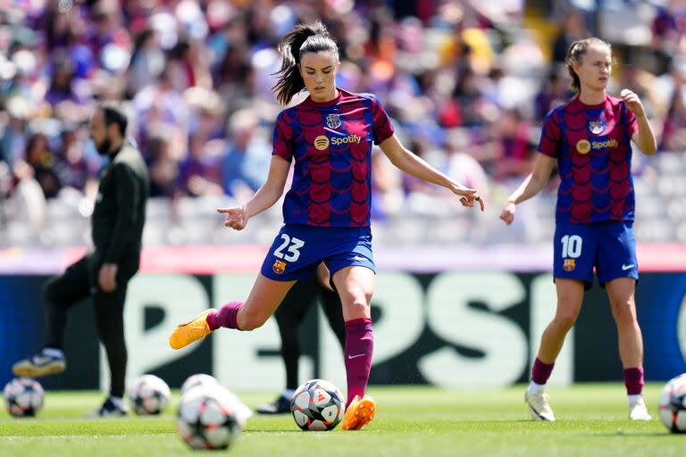 Ingrid Syrstad Engen, del Barcelona, antes de un partido contra Chelsea en las semifinales de la Champions, que ganó el equipo catalán