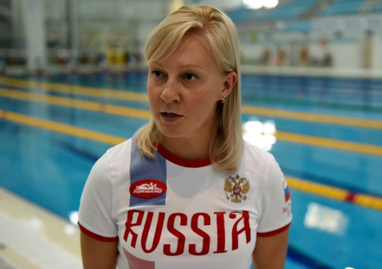 Olesya Alexandrova, the coach of paralympic swimmer Alexander Makarov, speaks with AFP after a training session in the town of Ruza on August 18, 2016