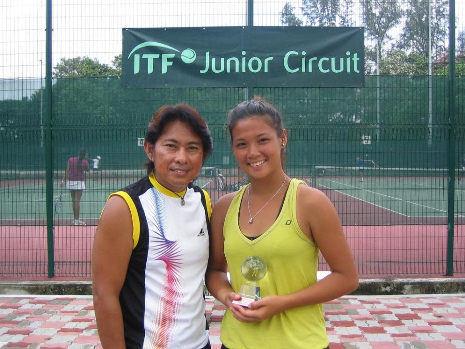 Maika Jae Tanpoco with coach Manny Tecson after her win in Singapore. (Photo courtesy of Manny Tecson)