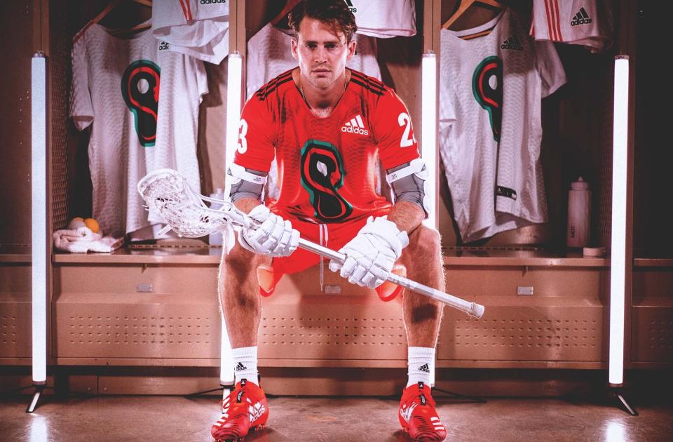Whipsnakes jerseys for the new Premier Lacrosse League, modeled by Drew Snider. (Adidas)