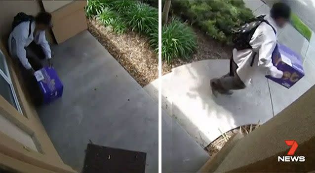 Footage shows how easily deliveries can be stolen right from people's doorsteps. Picture: 7 News