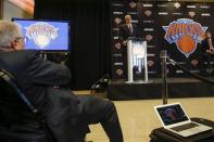 Phil Jackson speaks during a news conference announcing him as the team president of the New York Knicks basketball team at Madison Square Garden in New York March 18, 2014.REUTERS/Shannon Stapleton