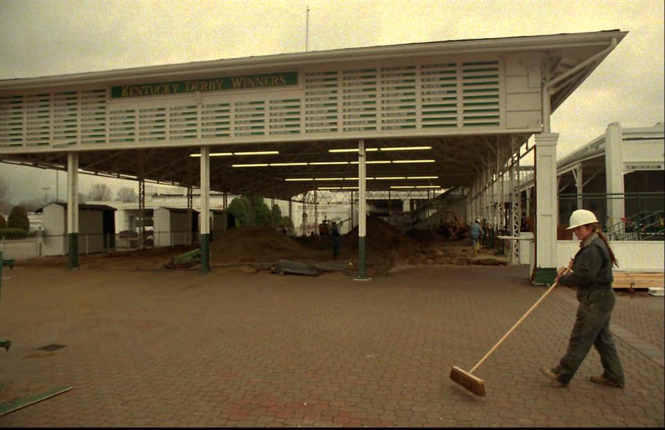Seen in this 1997 file photo, the old paddock structure is in the early stages of conversion from an open-air beer garden into an enclosed simulcast watering center.