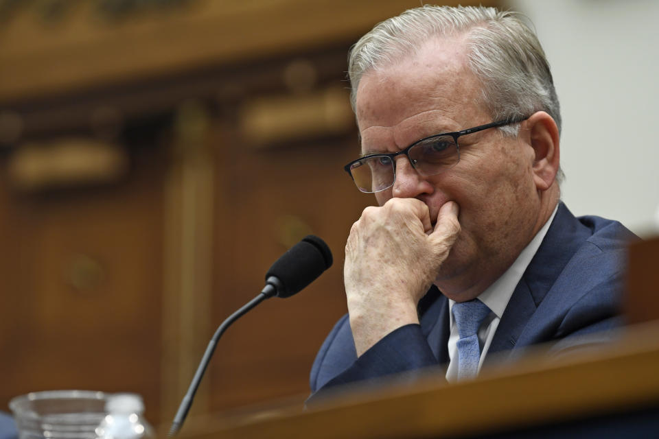 FILE - In this May 15, 2019, file photo Daniel Elwell, acting administrator of the Federal Aviation Administration, testifies during a House Transportation Committee hearing on Capitol Hill in Washington on the status of the Boeing 737 MAX aircraft. On Wednesday, July 31, members of a Senate subcommittee clashed with Federal Aviation Administration officials, contending the agency was too deferential to Boeing in approving the 737 Max airliner. (AP Photo/Susan Walsh, File)