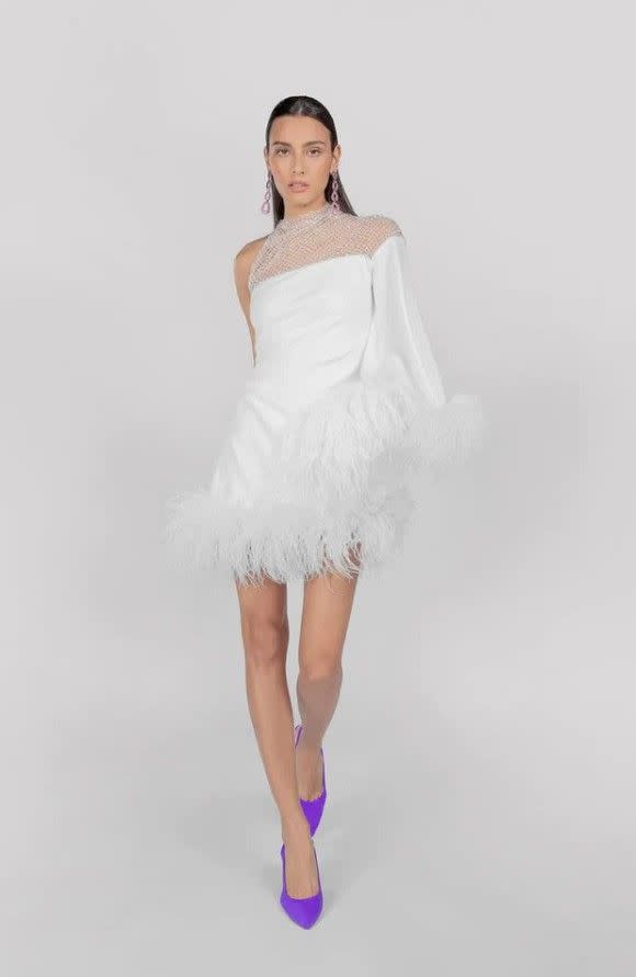 Monika Dimova - Aurora Asymmetric Draped Feather Dress