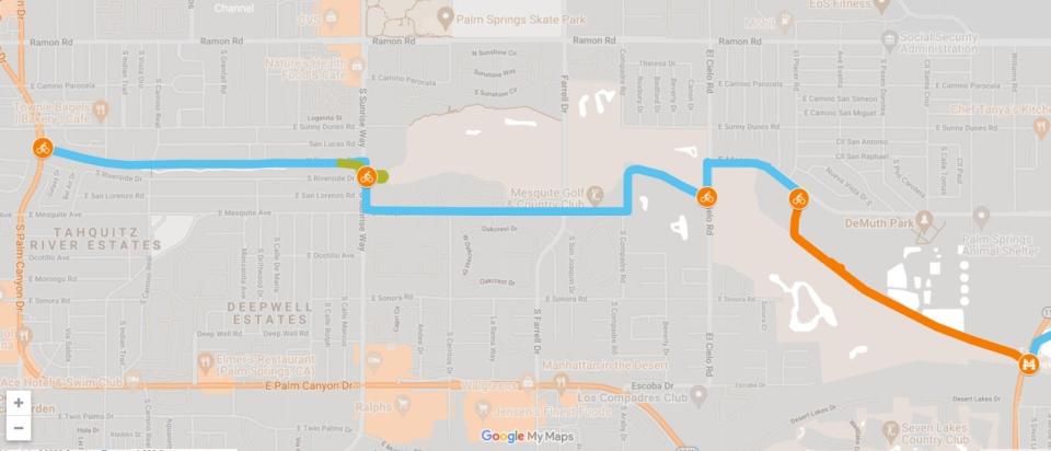 This map highlights in orange the next segment of CV LInk that construction will begin on next month in blue. An existing segment the new segment will connect to is highlighted in orange.