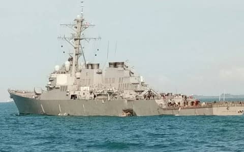 Malaysia's Navy chief tweeted a picture of the damaged USS John S McCain - Credit: @mykamarul/Twitter