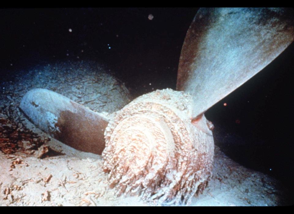 The giant propeller of the sunken Titanic lies on the floor of the North Atlantic in this undated photo. The propeller and other portions of the famed ship were viewed by the first tourists to visit the wreck site in September 1998.