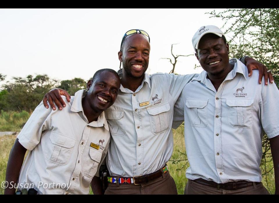 Ebs, my guide on the left. BB, another guide, in the middle. Another staff member whose name I I have forgotten (sorry), on the right. The guides are a fountain of information and the soul of each camp. © Susan Portnoy