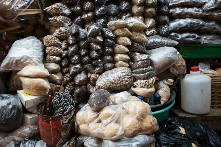 A rich array of spices are displayed at the Makola market in Accra