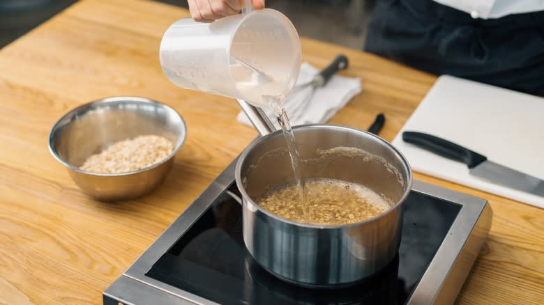 oatmeal being cooked in pot