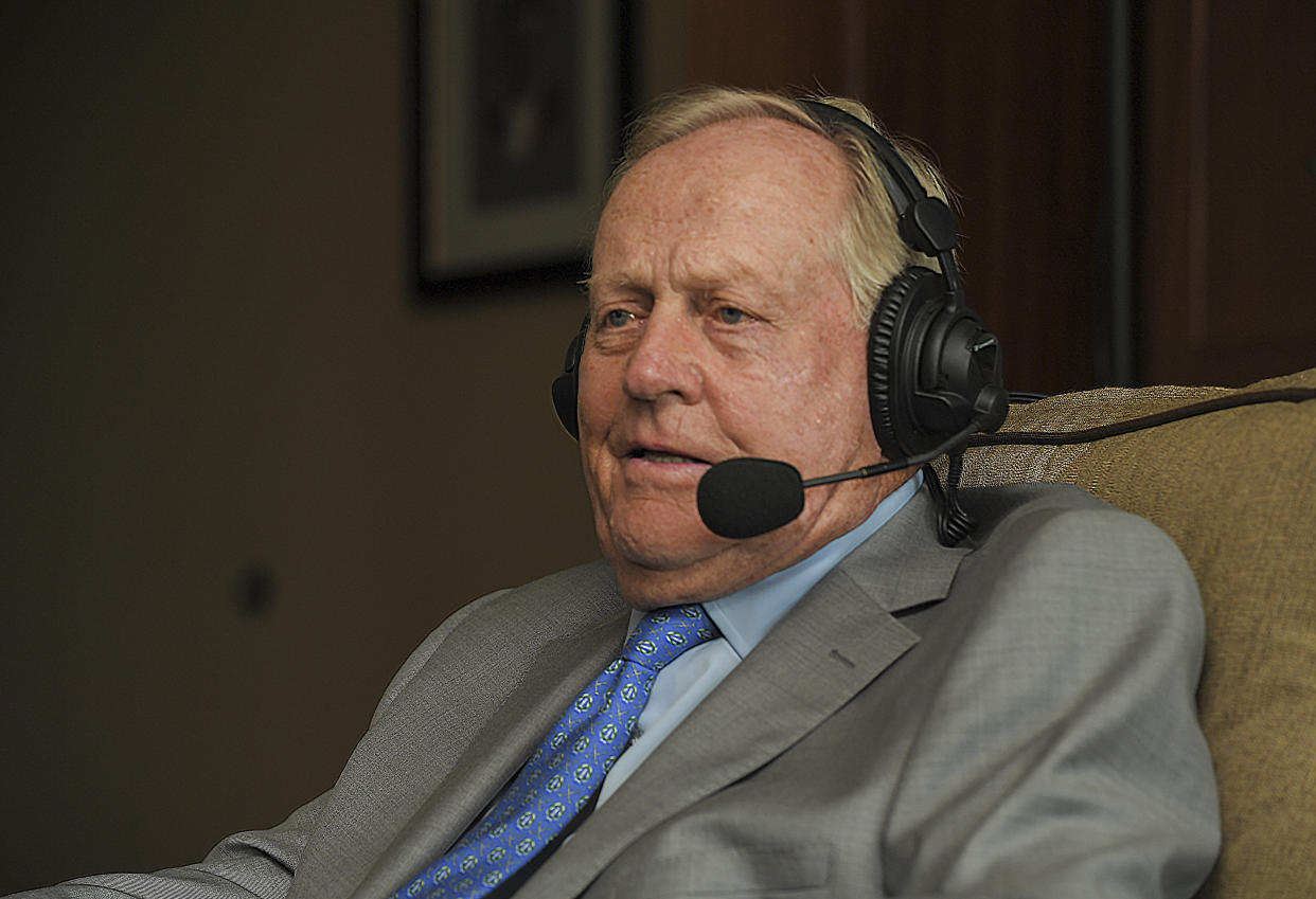 Jack Nicklaus remotely joins the CBS TV broadcast during the third round of the Memorial Tournament at Muirfield Village Golf Club on July 18, 2020, in Dublin, Ohio.