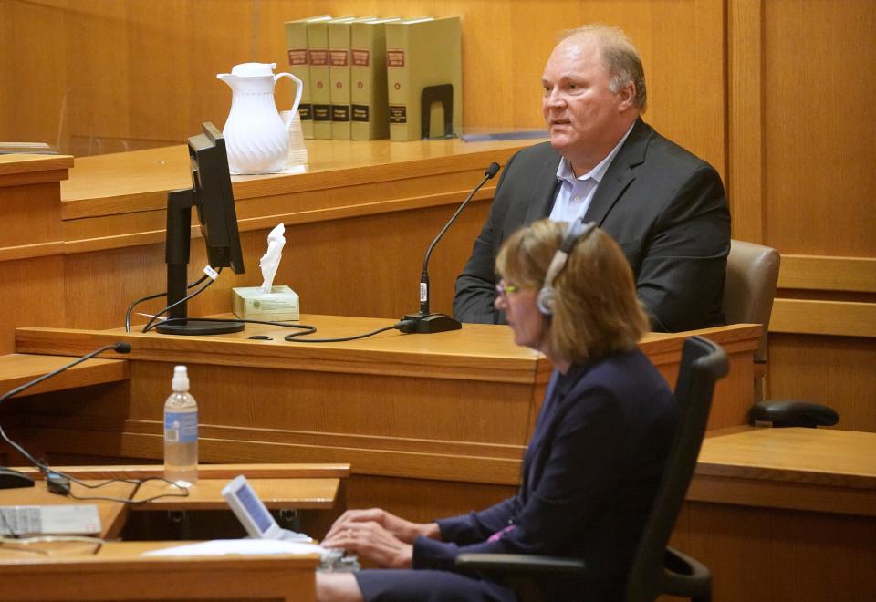 Former state Supreme Court Justice Michael Gableman appears in Dane County Circuit Court on Friday regarding his handling of public records. Gableman was required to testify in person Friday under an order issued Wednesday by Dane County Circuit Judge Frank Remington, who has blasted Gableman's attitude toward transparency.