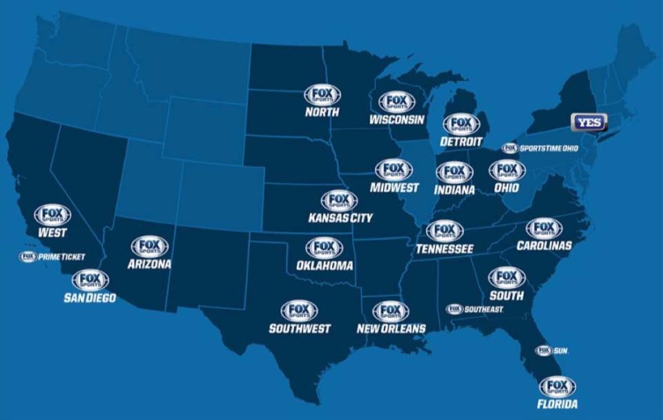 Map of Fox RSNs (DOJ filing/Ars Technica)