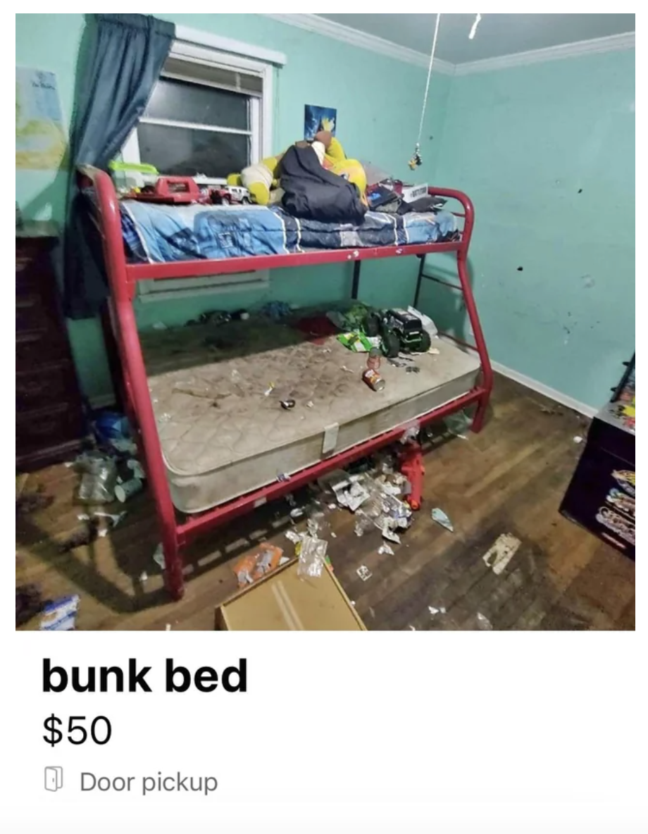 bunk bed for $50 but there's a mess everyone and they are badly stained