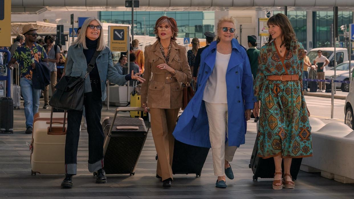  From left to right: Diane Keaton, Jane Fonda, Candice Bergen and Mary Steenburgen walking through a train station in Book Club: The Next Chapter. 