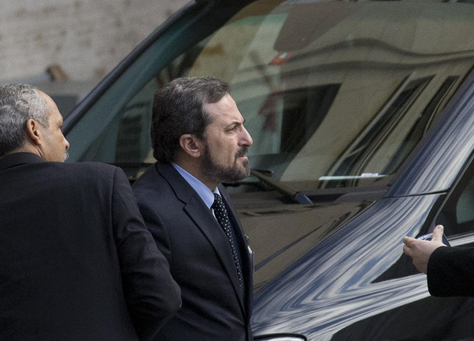 Louay Safi spokesperson for the Syrian National Coalition, Syria's main political opposition group, arrives for a meeting with the Syrian government at the United Nations headquarters in Geneva, Switzerland, Switzerland, Monday, Jan. 27, 2014. The United States have restarted deliveries of non-lethal aid to the Syrian opposition, officials said Monday, more than a month after al-Qaida-linked militants seized warehouses and prompted a sudden cutoff of Western supplies to the rebels. (AP Photo/Anja Niedringhaus)