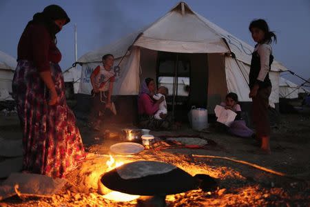 A woman from the minority Yazidi sect, who fled violence in the Iraqi town of Sinjar, makes bread at Bajed Kadal refugee camp, southwest of Dohuk province in this August 22, 2014 file photo. REUTERS/Youssef Boudlal/Files