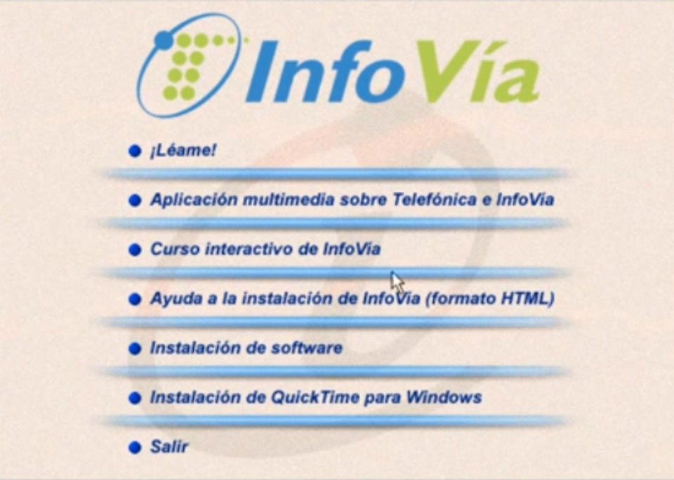 <p>InfoVía fue una red paralela a Internet que Telefónica lanzó al público en 1995. Su alto precio, su lentitud y, sobre todo, su mala calidad provocaron que el servicio se desactivara tres años después. (Foto: Youtube). </p>