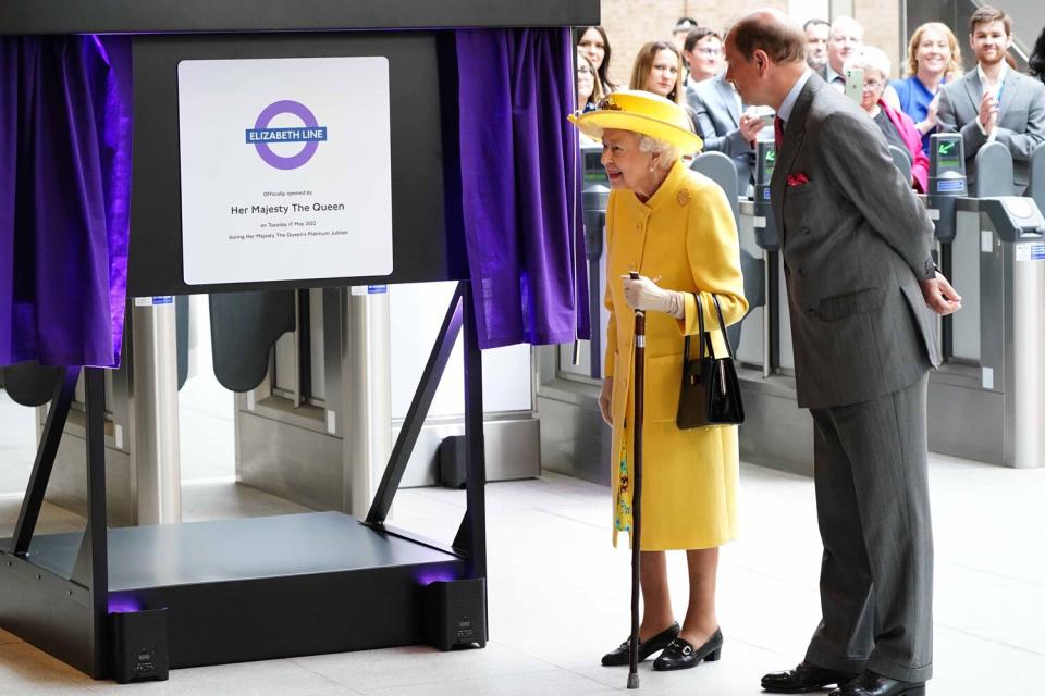 Queen Elizabeth II at Paddington station in London, to mark the completion of London's Crossrail project