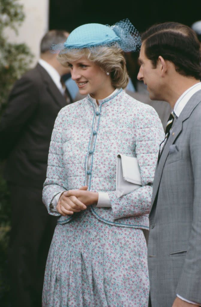 <p>The princess wears a printed Miss Antoinette suit and a John Boyd hat during a visit with Prince Charles to Sovereign Hill in Ballarat, Victoria, Australia.</p>