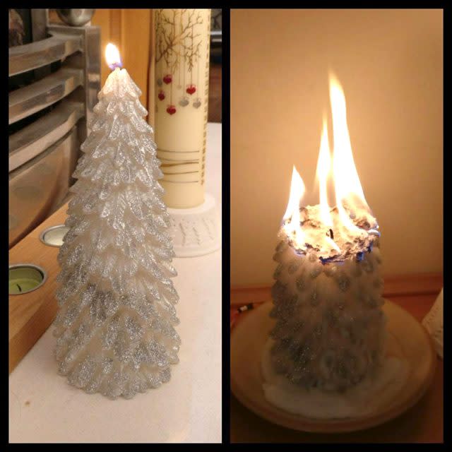 A Primark Christmas candle burning up into a large flame (Jenny Ferneyhough/Facebook/PA)