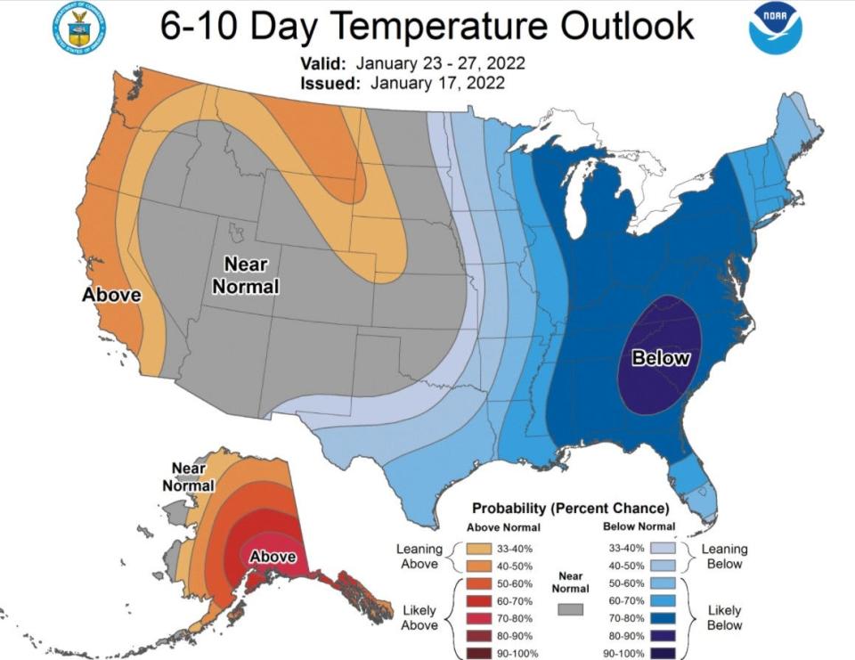 The temperature for Southern New England is likely to run below normal for much of January, according to the National Weather Service.