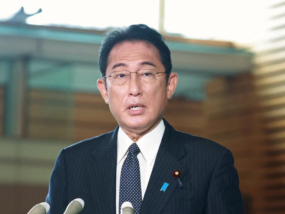 Japanese prime minister Fumio Kishida speaks to the media after a meeting with US House speaker Nancy Pelosi at the prime minister’s official residence in Tokyo on 5 August 2022 (AFP via Getty Images)