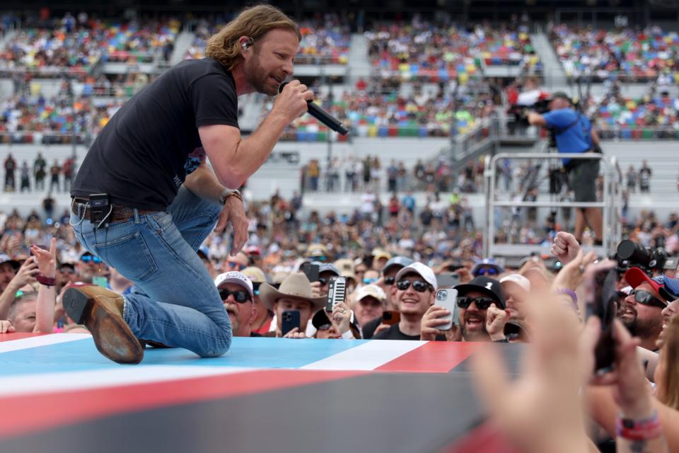 DAYTONA BEACH, FLORIDA - FEBRUARY 19: Dierks Bentley performs prior to the NASCAR Cup Series 65th Annual Daytona 500 at Daytona International Speedway on February 19, 2023 in Daytona Beach, Florida. (Photo by Adam Glanzman/Getty Images)