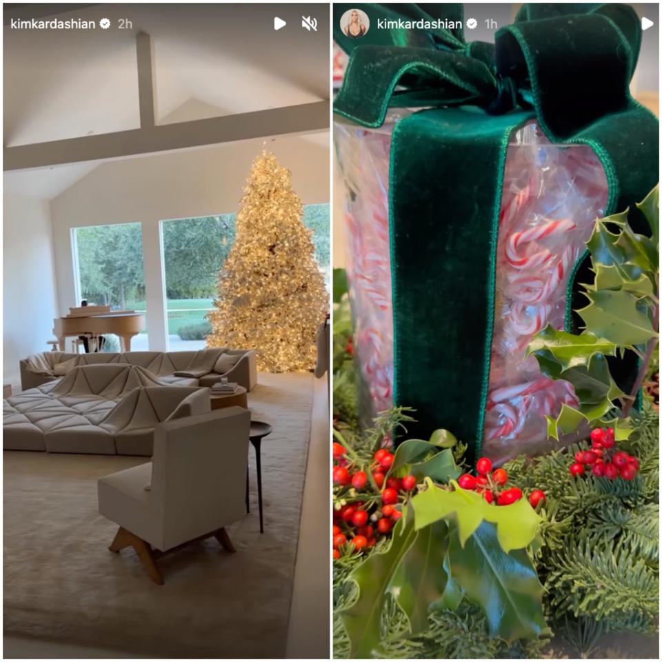 Kim Kardashian Christmas tree and candy cane decor holidays