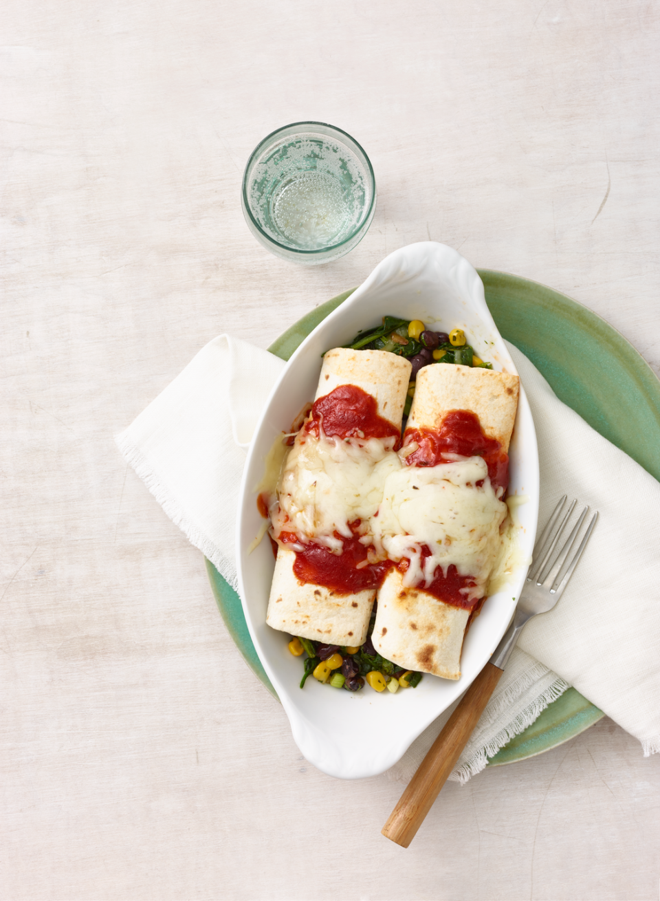 Black Bean, Corn, and Spinach Enchiladas