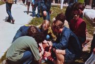 <p>National Guardsmen open fire on students protesting the escalation of violence in Vietnam. Four are killed, eight others are wounded.</p>