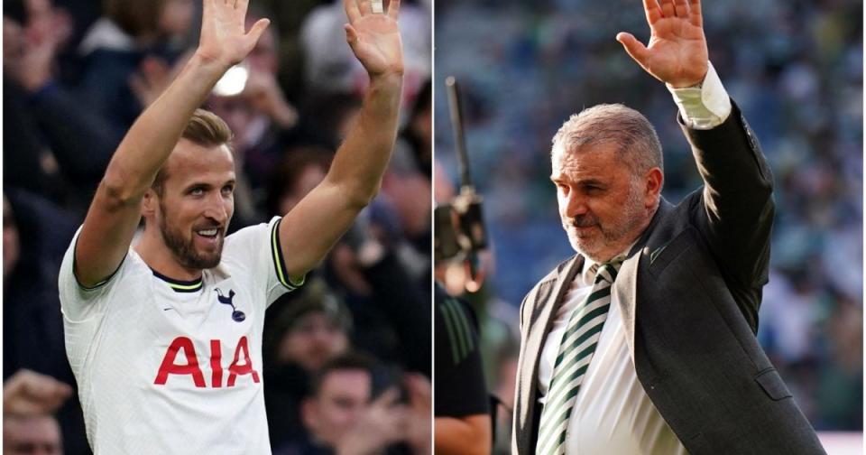 Tottenham striker Harry Kane and incoming Spurs manager Ange Postecoglu. Credit: Alamy