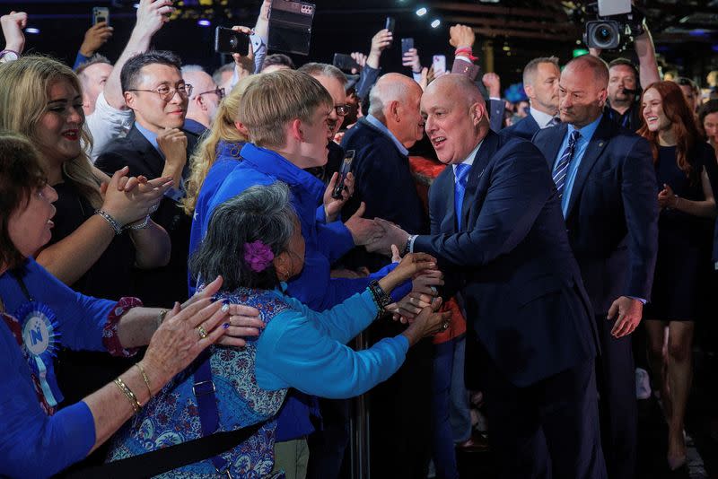 Christopher Luxon, Leader of the National Party arrives at his election party after winning the general election to become New Zealand’s next prime minister in Auckland