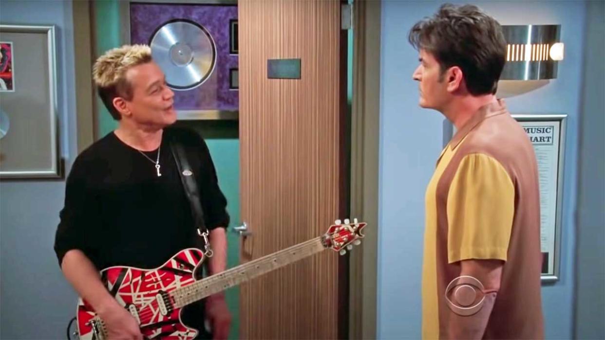  Eddie Van Halen and Charlie Sheen on the set of Two And A Half Men 