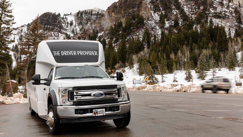 One of the Cottonwood Connect ski shuttles is parked up Big Cottonwood Canyon on Tuesday, Dec. 19, 2023.