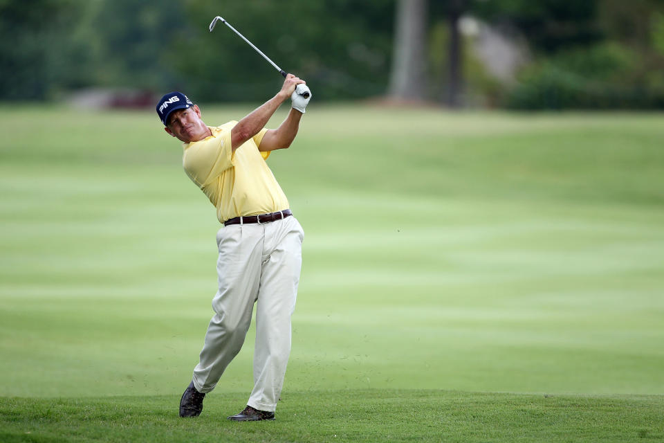 MEMPHIS, TN - JUNE 08: Jeff Maggert hits his second shot on the par 4 17th hole during the second round of the FedEx St. Jude Classic at TPC Southwind on June 8, 2012 in Memphis, Tennessee. (Photo by Andy Lyons/Getty Images)