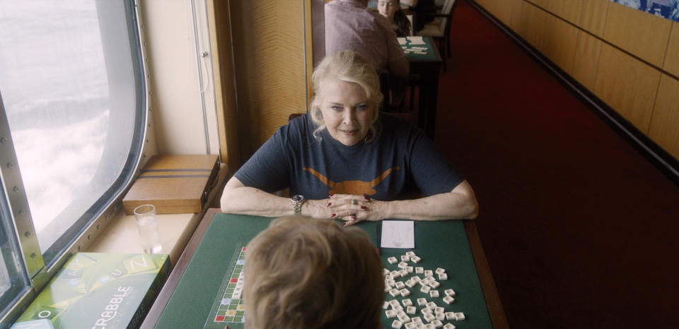 This image released by HBO Max shows Candace Bergen in a scene from "Let Them All Talk." (Peter Andrews/HBO Max via AP)