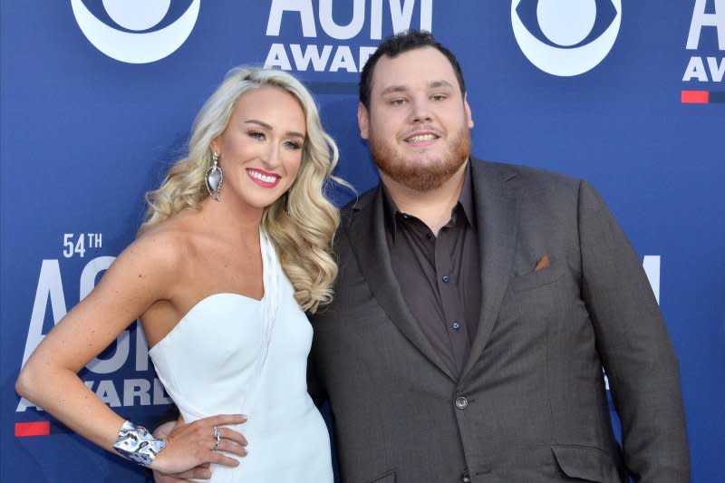 Luke Combs (R) and Nicole Hocking attend the Academy of Country Music Awards in 2019. File Photo by Jim Ruymen/UPI
