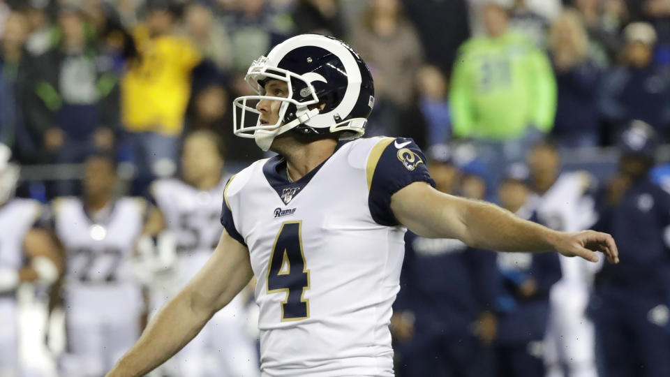 Former Los Angeles Rams kicker Greg Zuerlein is moving on to the Cowboys. (AP Photo/Elaine Thompson)