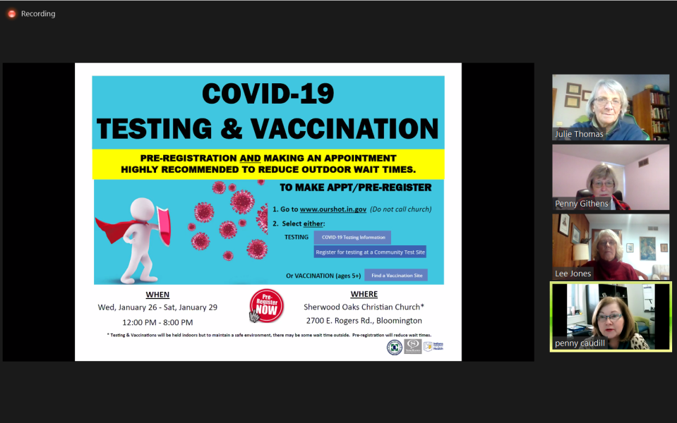 Monroe County health administrator Penny Caudill, at bottom, promotes a new COVID-19 testing and vaccination mobile clinic during Wednesday's county commissioners meeting. It continues through Saturday.