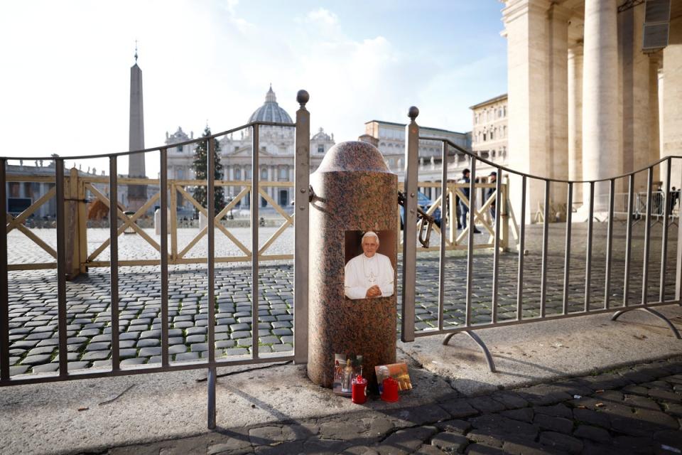 Candles stand next to St. Peter’s Square after former Pope Benedict died in the Vatican, in Rome, Italy, December 31, 2022. (REUTERS)