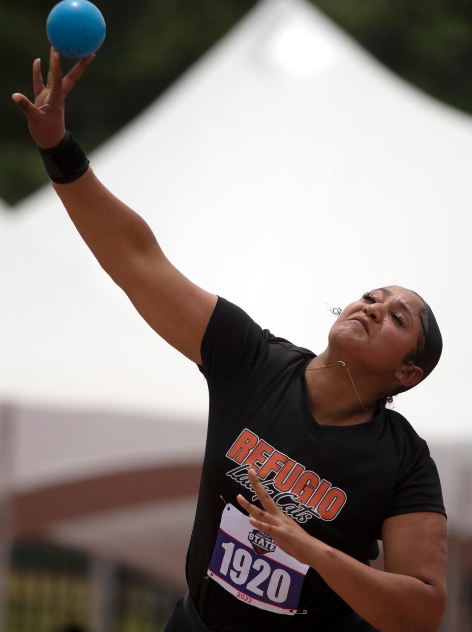 Refugio's Ciara Tilley competes in the Class 2A shot put during the UIL State Track and Field meet, Friday, May 13, 2022, at Mike A. Myers Stadium in Austin.