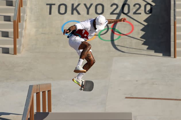 Nyjah Huston of Team USA practises prior the Skateboarding Men's Street Prelims on day two of the Tokyo 2020 Olympic Games. (Photo: Ezra Shaw via Getty Images)