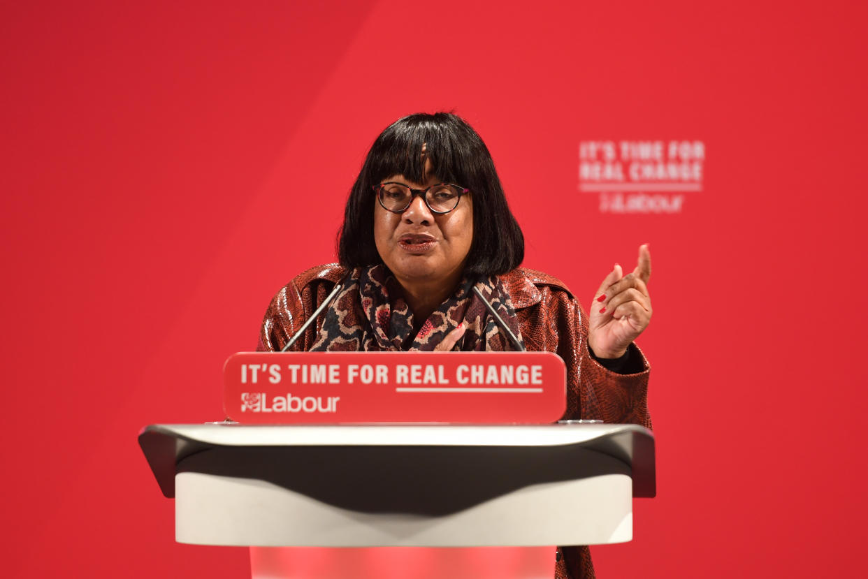 Shadow home secretary Diane Abbott at the launch of the Labour Party race and faith manifesto at the Bernie Grant Arts Centre, north London.