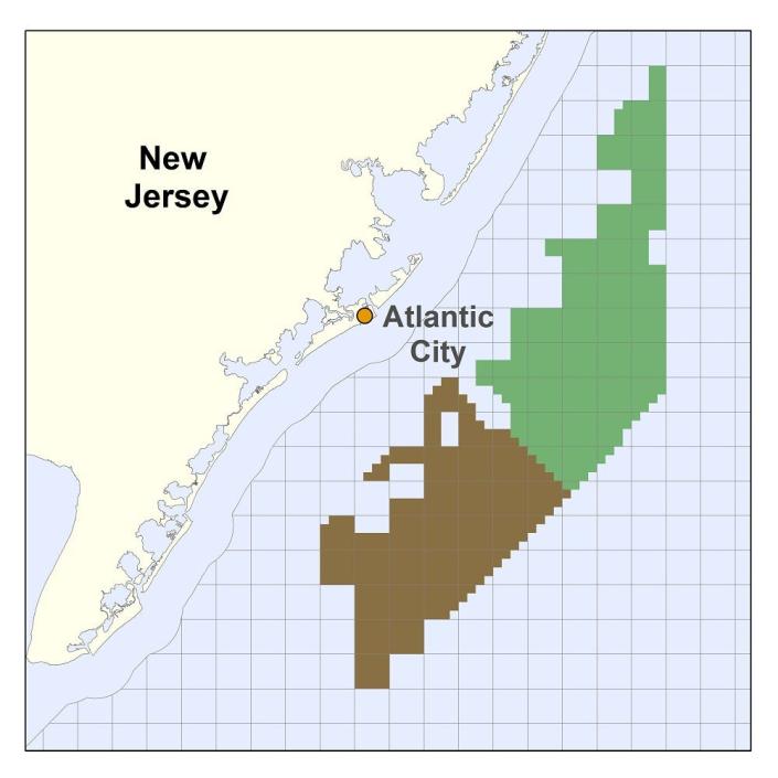 Two offshore wind lease areas cover nearly 344,000 acres of Atlantic Ocean.