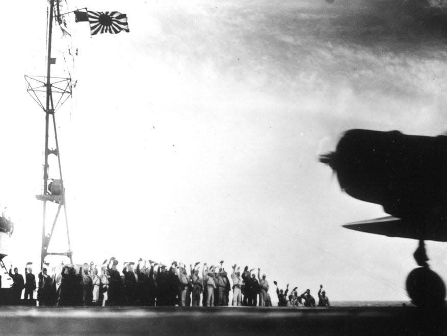 torpedo plane takes off from shokaku to attack pearl harbor