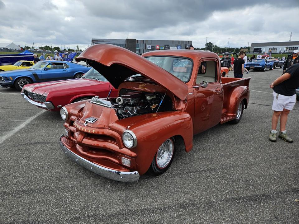 1955 chevy pickup replica at m1 concourse vintage cars and coffee 2024