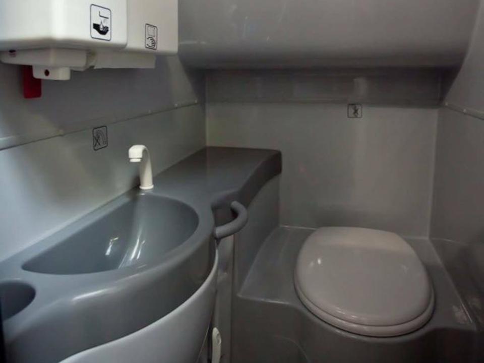 A bathroom inside the Bus to London