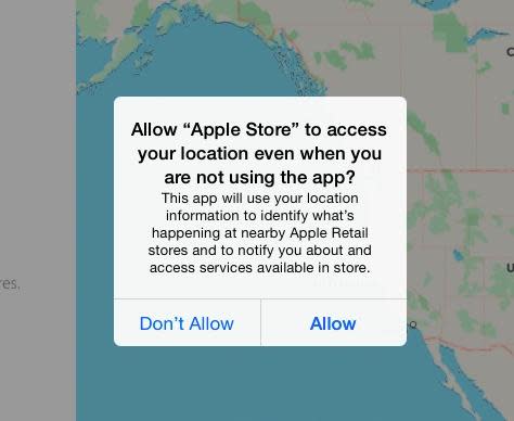 Apple Store permissions screen